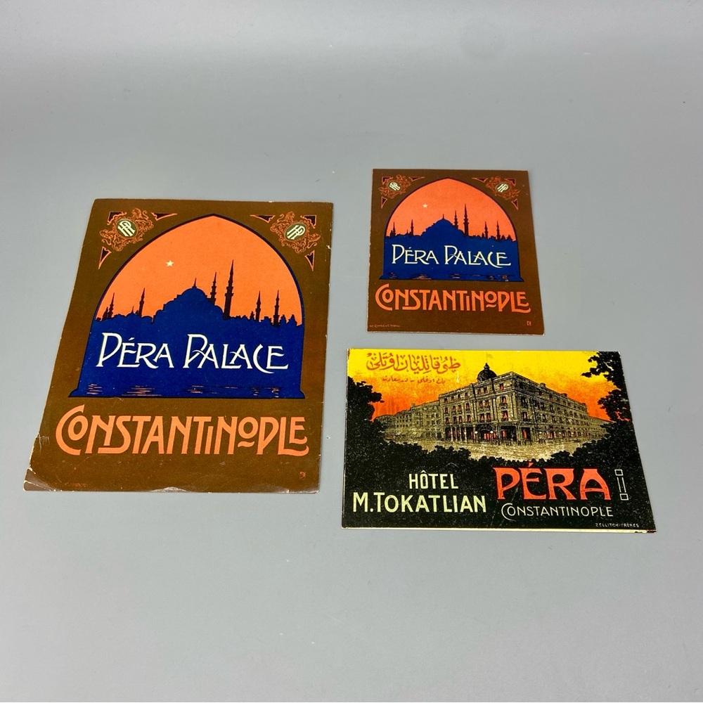 Vintage Antique Hotel Luggage Labels Pera Palace Constantinople Turkey Richter